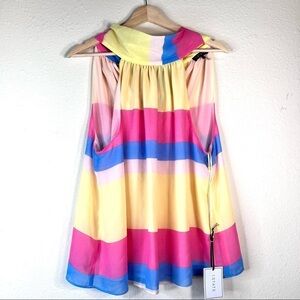 NWT 1 State Color Block Rainbow Tie Neck Sleeveless Blouse Top